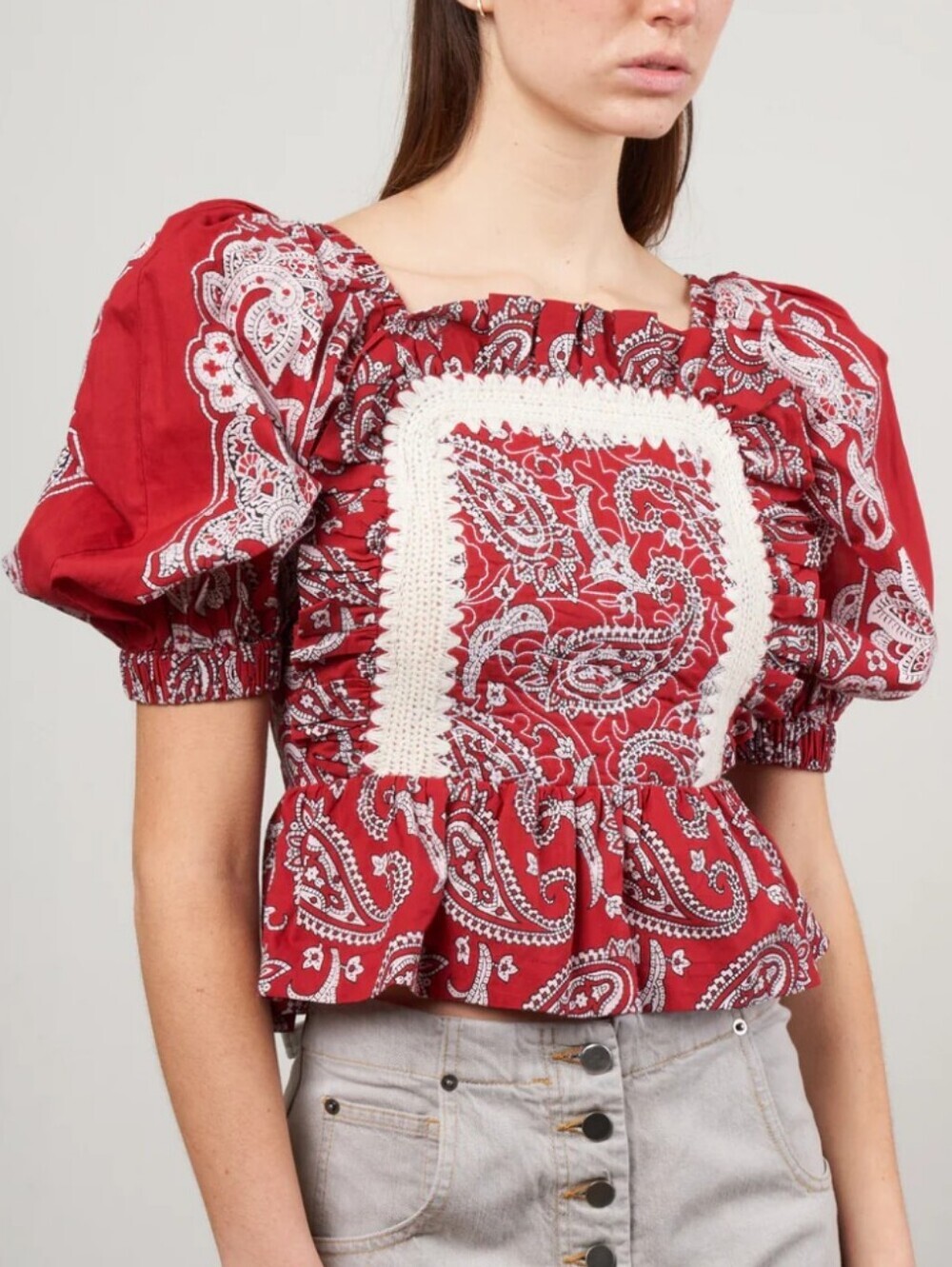EUC Sea New York M Theodora Paisley Bandana Print Puff Sleeve Top